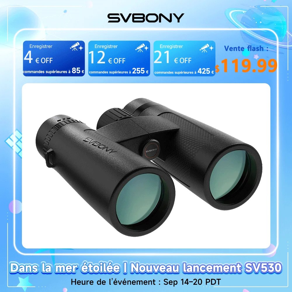 Svbony SV202 jumelles ED grand angle améliorées 8x32/8x42/10x42 prisme Bak4 IPX7 étanche antibuée pour l'observation des oiseaux Camping Hunting