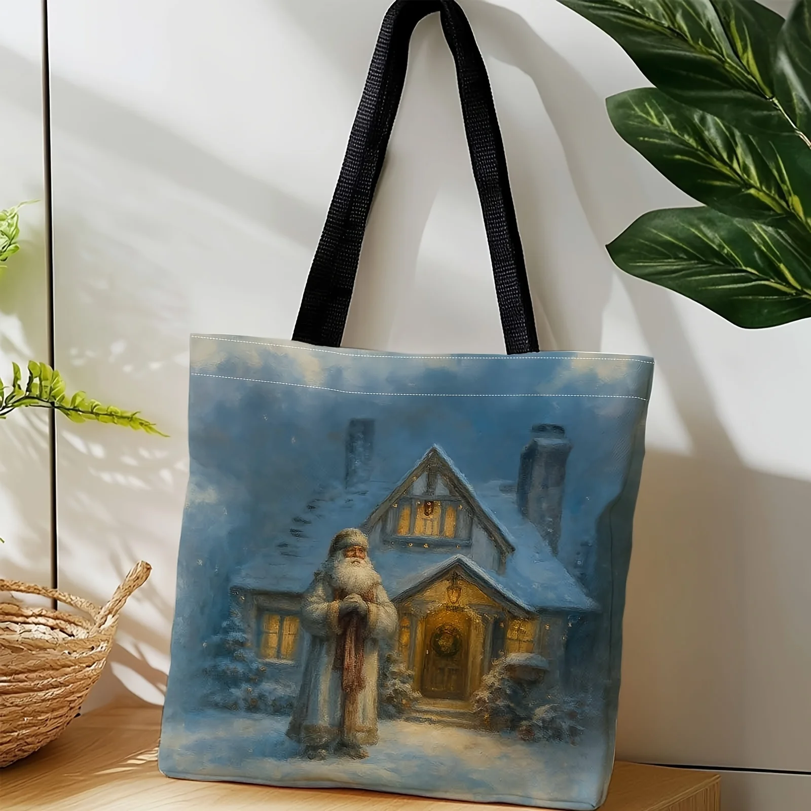 حقيبة يد شتوية لرجل الثلج سانتا كلوز، هدية لطيفة لعيد الميلاد والعام الجديد، حقيبة يد خفيفة الوزن قابلة للطي مع حزام ثابت متعدد الألوان #1