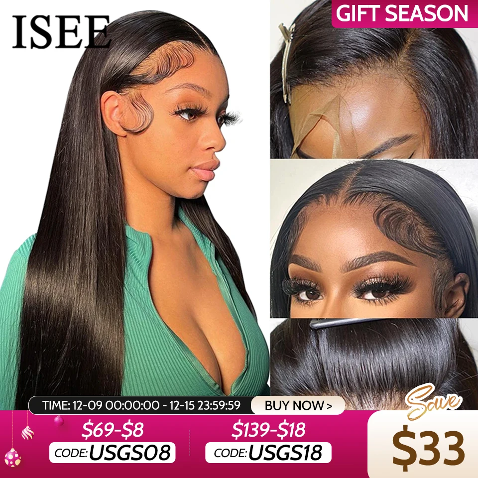 ISEE HAIR 13x6 HD Lace Frontal Wigs Human Hair Straight Full Lace Front Wigs For Women Pre-plucked Transparent Lace Wigs On Sale