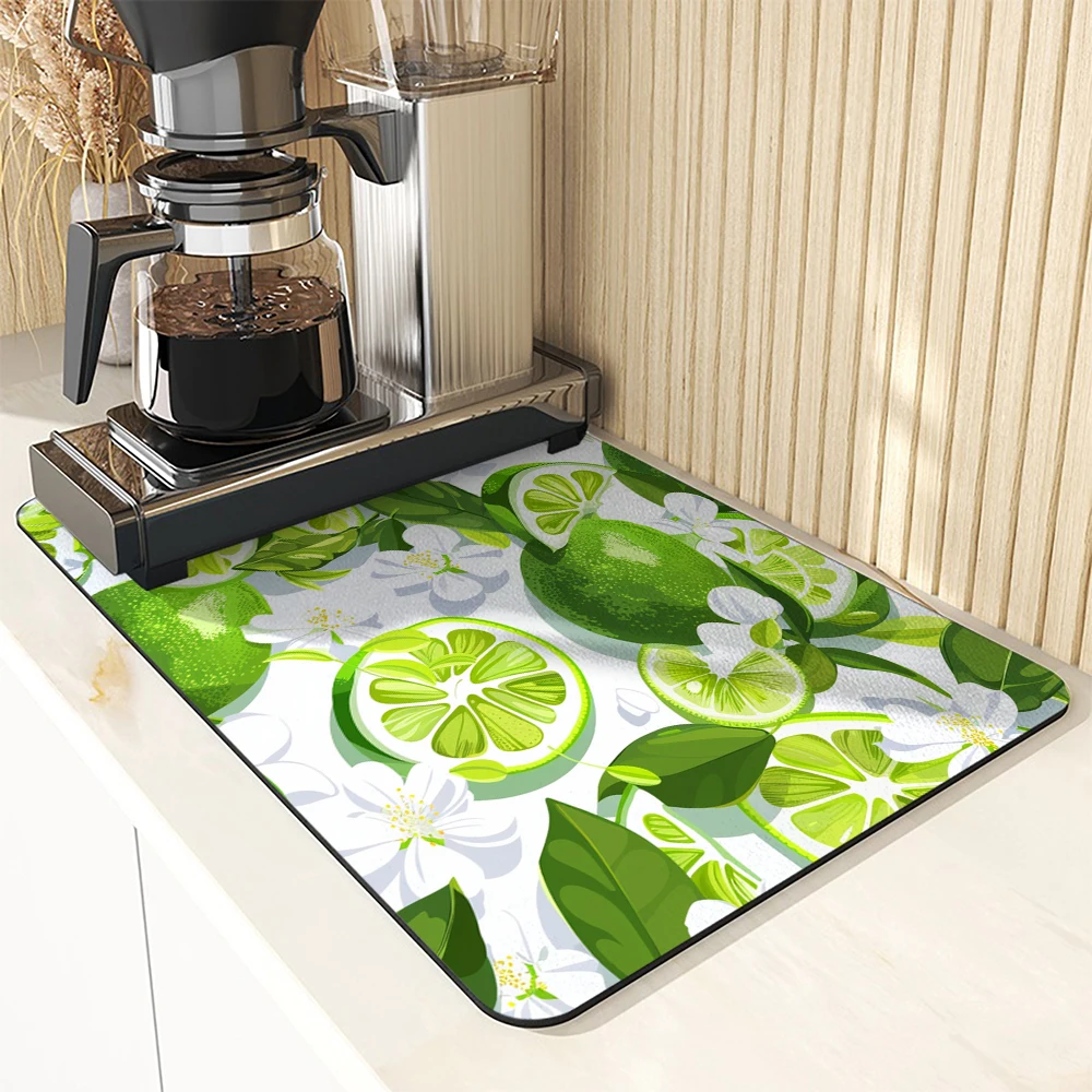 Absorbent Coffee Mat Dish Draining Mat Lemon Fruit Kitchen Drying Mat Quick Dry Bathroom Drain Pad Kitchen Faucet Placemat