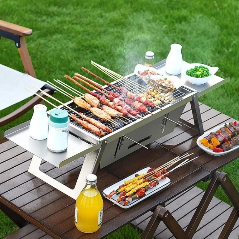 

Portable Stainless Steel Folding Barbecue Stove for Home and Outdoor Camping Mini Charcoal BBQ Smokeless Grills