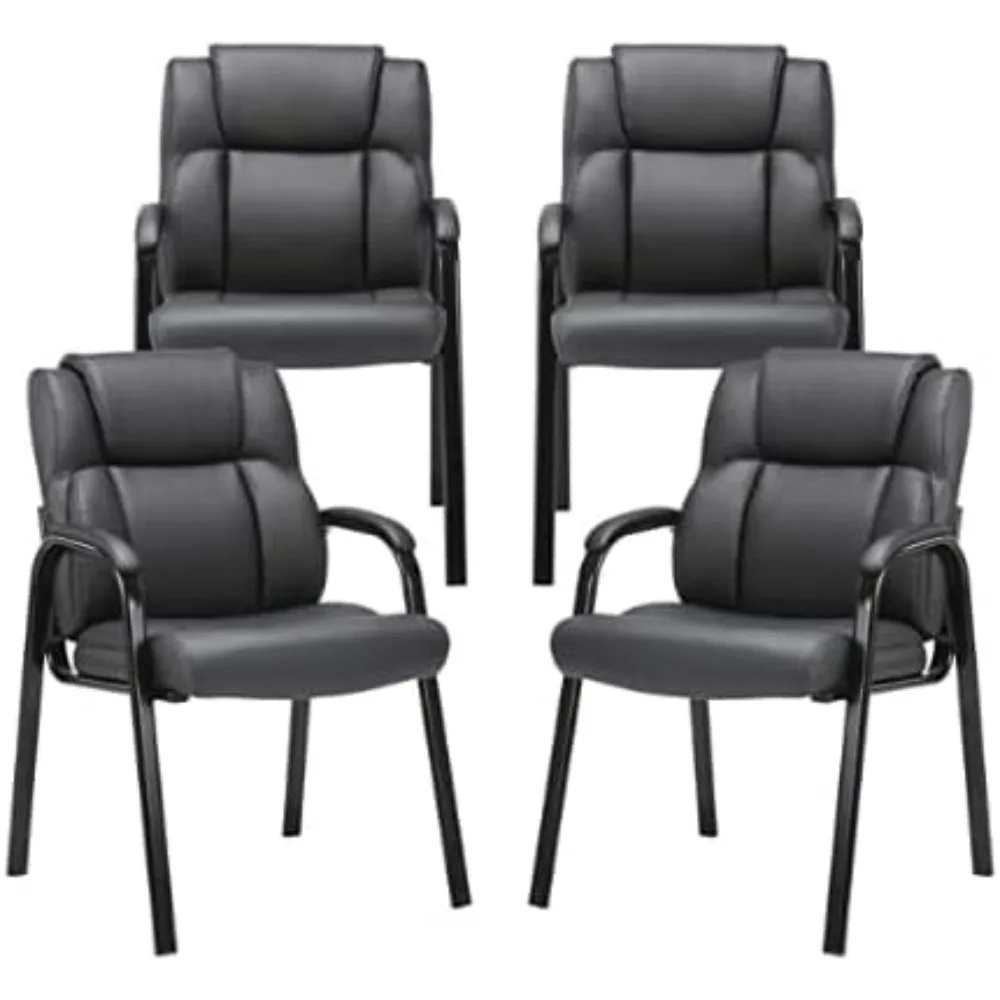CLATINA Leather Guest Chair with Padded Arm Rest for Reception Meeting Conference and Waiting Room Side Office Home Black 4 Pack
