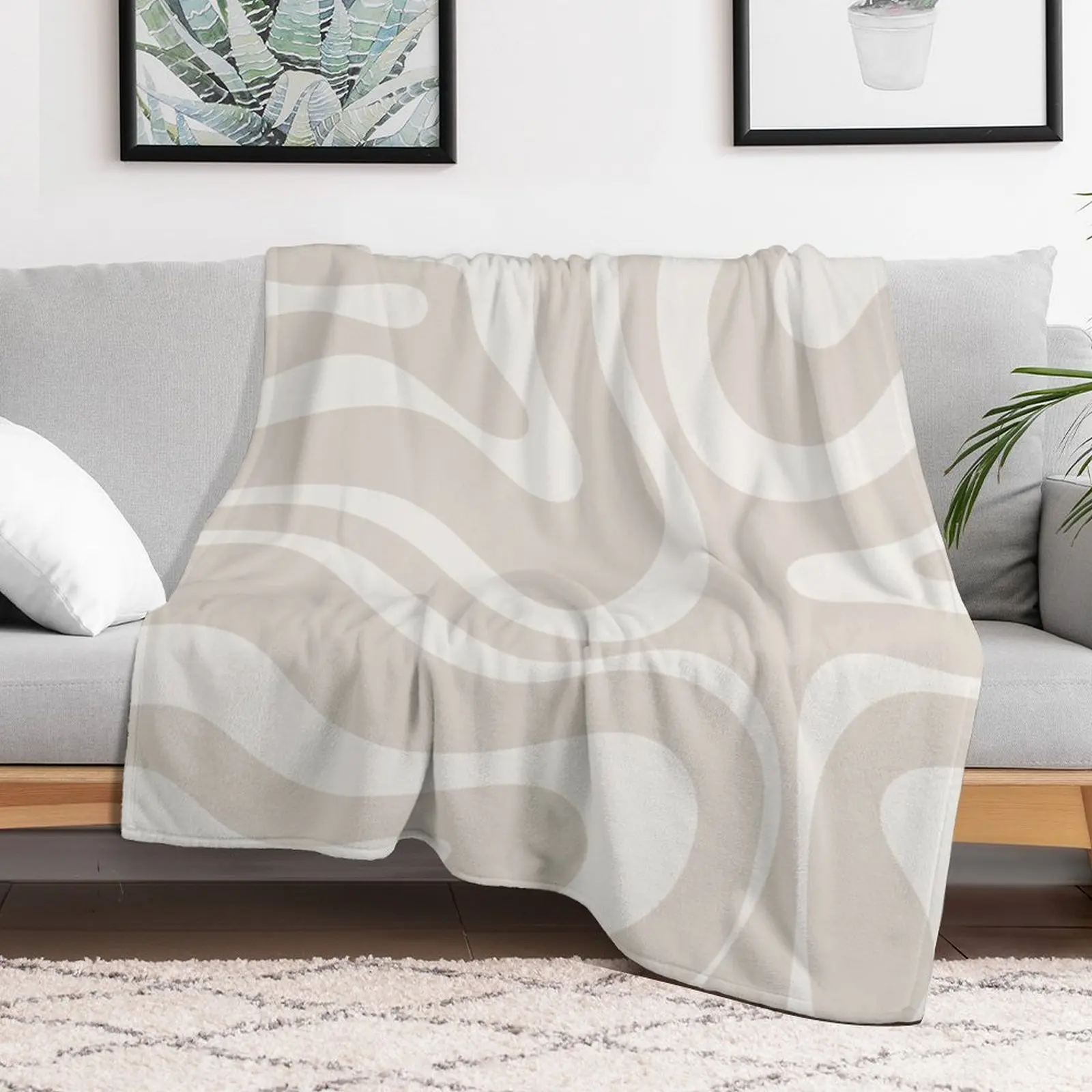 Liquid Swirl Modern Abstract Pattern in Light Mushroom Beige and Pale Cream Throw Blanket Sofas Soft Blankets