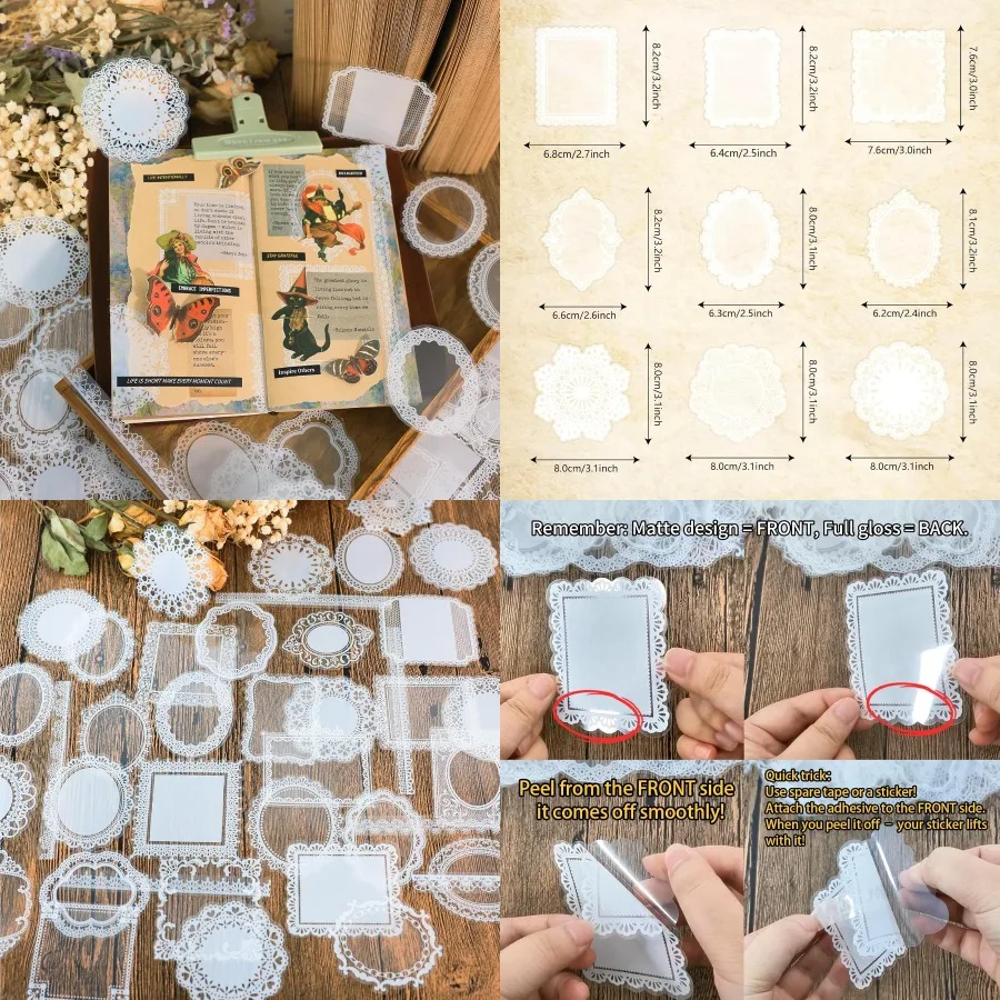 120 Uds. Pegatinas de encaje PET transparentes con recorte impermeable para álbum de recortes, decoración DIY, Ideal para marco de cuaderno, manualidades de álbumes
