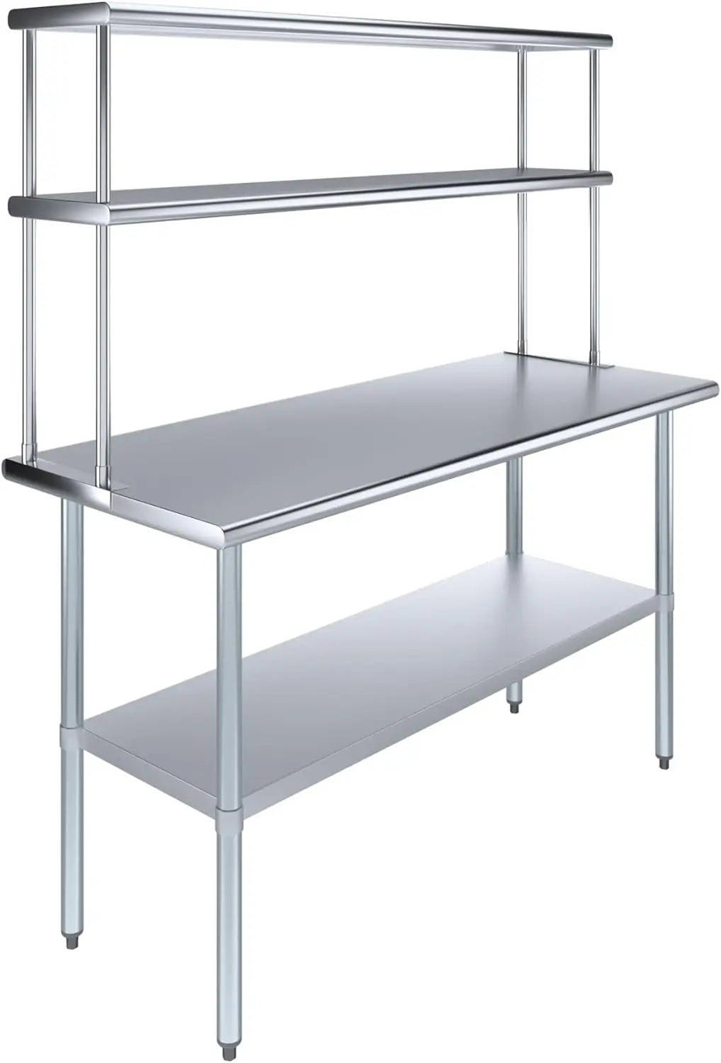 Metal Kitchen Prep Table & Shelving Combo(Stainless Steel Table with Double Overshelves, 60" Long x 24" Deep)