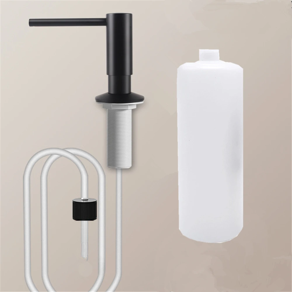 Stainless Steel Kitchen Sink Soap Dispenser Bathroom Countertop Liquid Dispenser with 500ML Bottle/100mm Tube Brass Pump Head