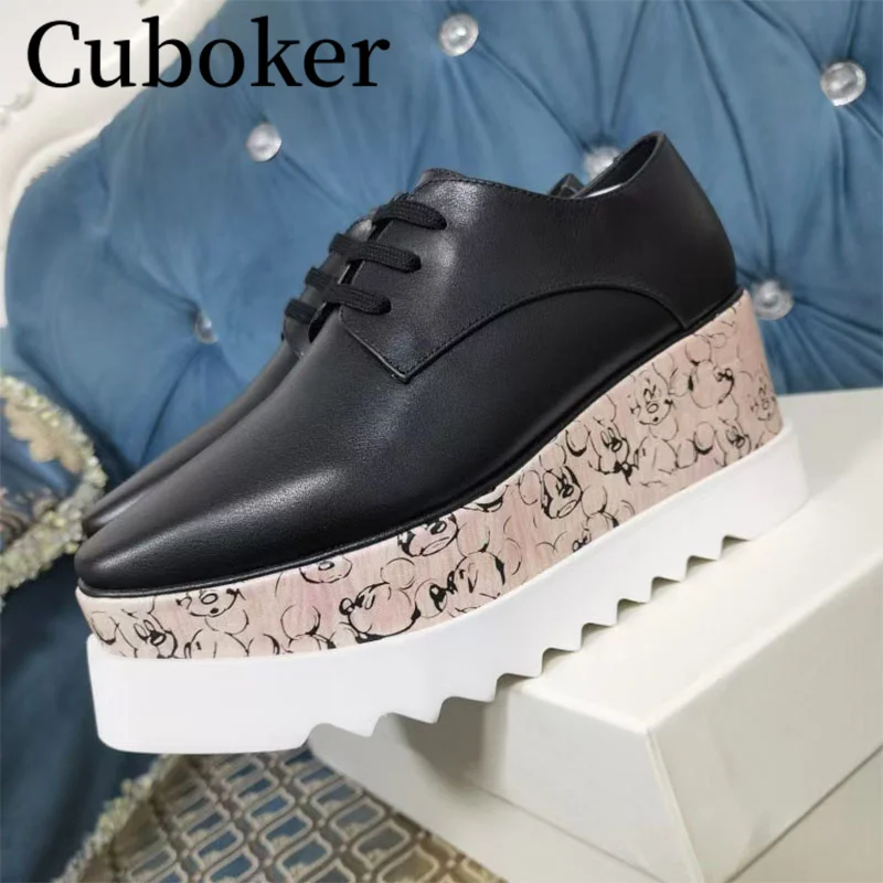 Platform Wedges Leather Shoes White Oxfords Shoes Dress Formal Office Ladies Career Shoes Women Thick Sole 8cm Antiskid Shoes