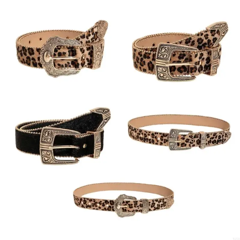 W0YA Khắc Vành đai Buckle Belthetic Leopard Mẫu Vành đai Gothic Pants Belt