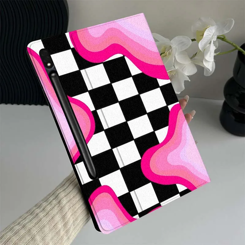 

Cartoon Checkerboard Pink Gift Tablet Case For Samsung Galaxy Tab S7 S8 S9 S10 FE Lite