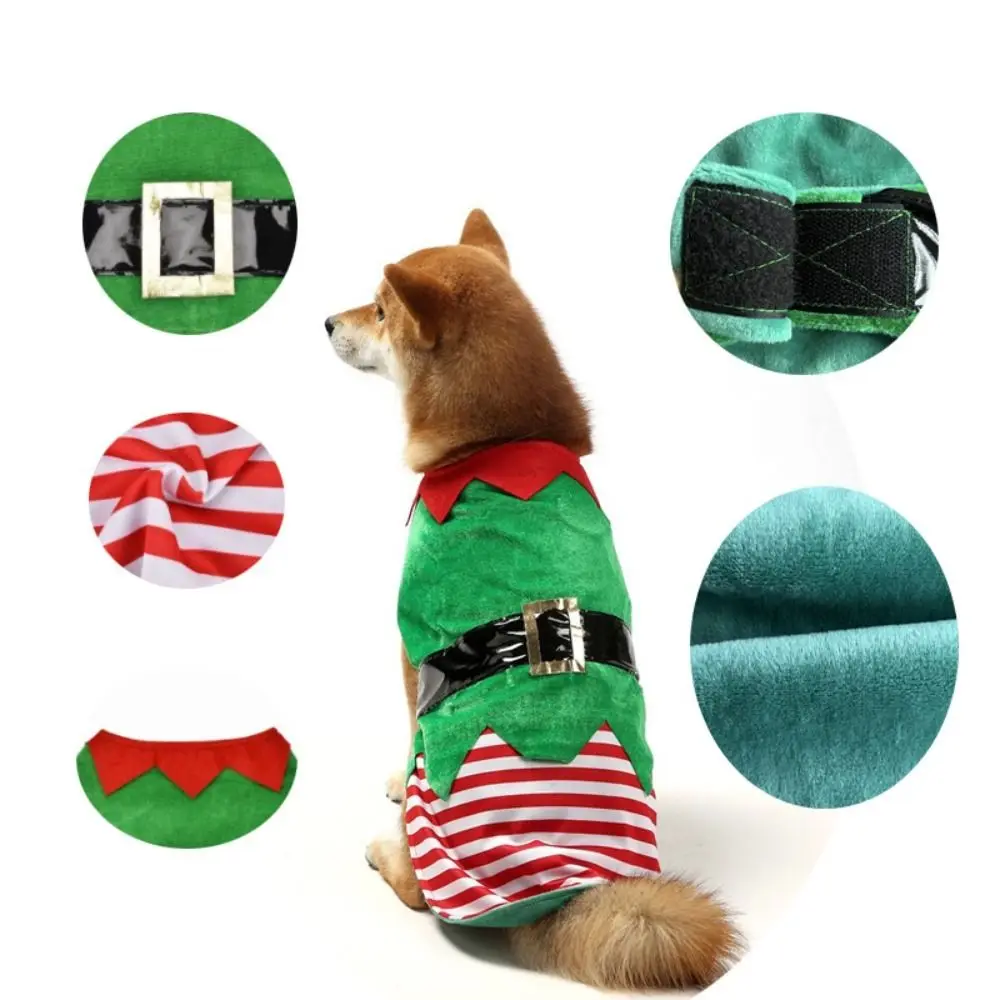 

Green Elf Pet Cosplay Costumes Winter Warm Striped Christmas Dog Clothes Lovely Pet Clothing Puppy Vest Coat Chihuahua