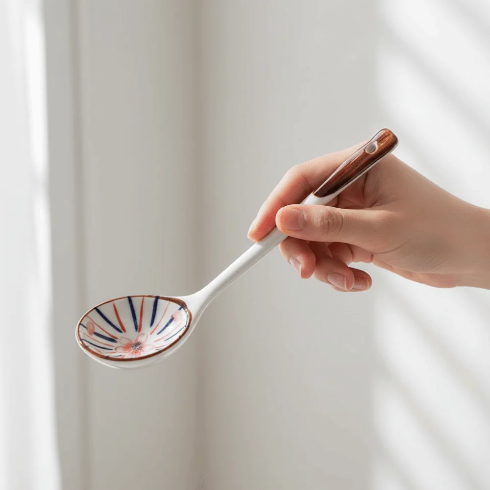 Juego de Cucharas de Sopa de Cerámica Estilo Japonés, Resistentes al Calor, con Mango Largo, Cucharas para Postre Pintadas a Mano, Cucharas para Sopa Ramen y Miso, Regalo para Amigos