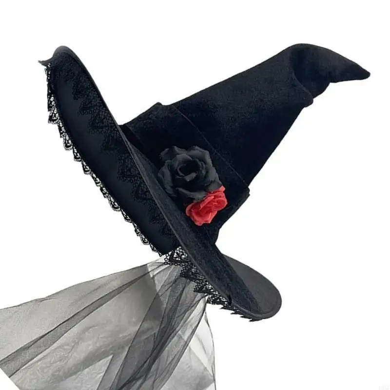 195E 카니발 마녀 모자 가장 무도회 리본 마법사 모자 할로윈 축제를위한 성인 어린이 마녀 모자