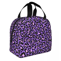 Neon Purple Pink Leopard Print Insulated Lunch Bag Exotic Animals Meal Container Thermal Bag Lunch Box Tote Food Storage Bags