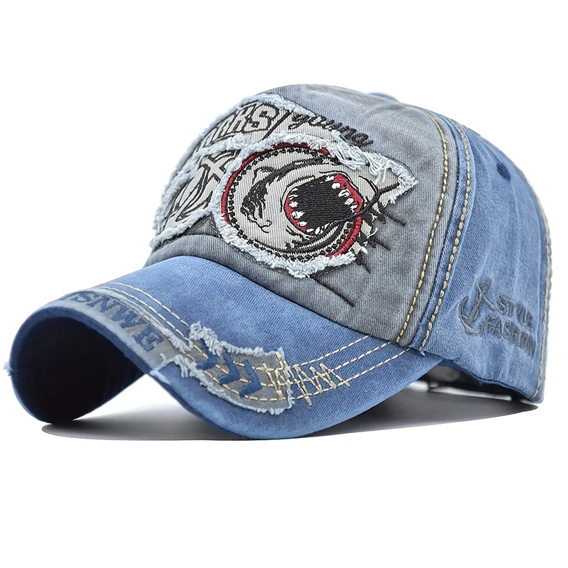 1Pieces 5 Colors Embroidered Shark Color Block Vintage Washed Cotton Baseball Cap Men Women Outdoor Mountaineering Scarf