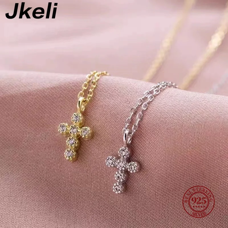 

Jkeli New 100% 925 Sterling Silver Zircon Cross Necklaces Pendant Fashion Sterling Silver Jewelry Statement for Women Bijoux