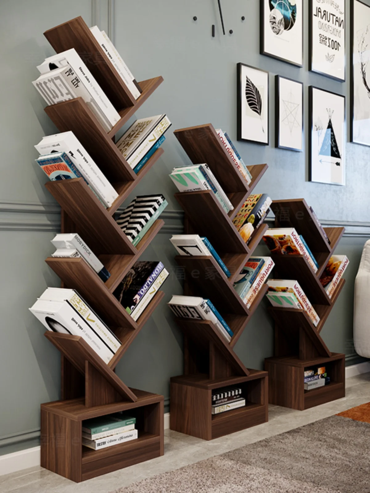 Bookshelf Tree-shaped Floor-to-ceiling Solid Wood Living Room Shelf Internet Celebrity Creative Branches Simple Leaves Against