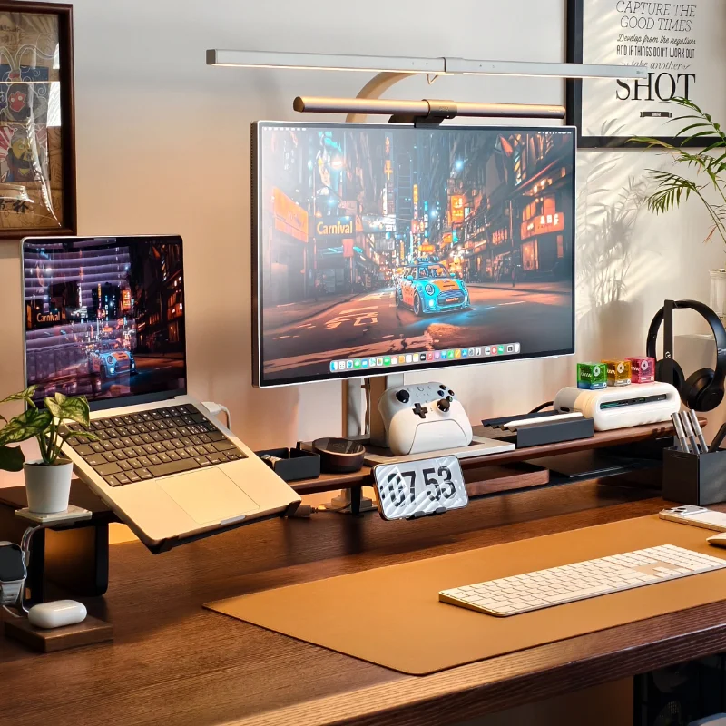 Wooden Z3 Pro Monitor Holder Office Monitors Riser Storage Stand Desktop Computer Laptop Organizer Bracket Monitor Display Shelf