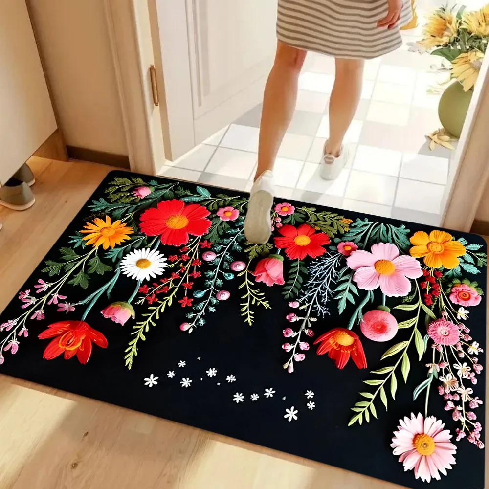 

1pc Cute Small Flower Doormat Fresh Flower Elements Anti Slip Floor Mat for Bedroom Doors Entrances Home Door Decorations Rugs