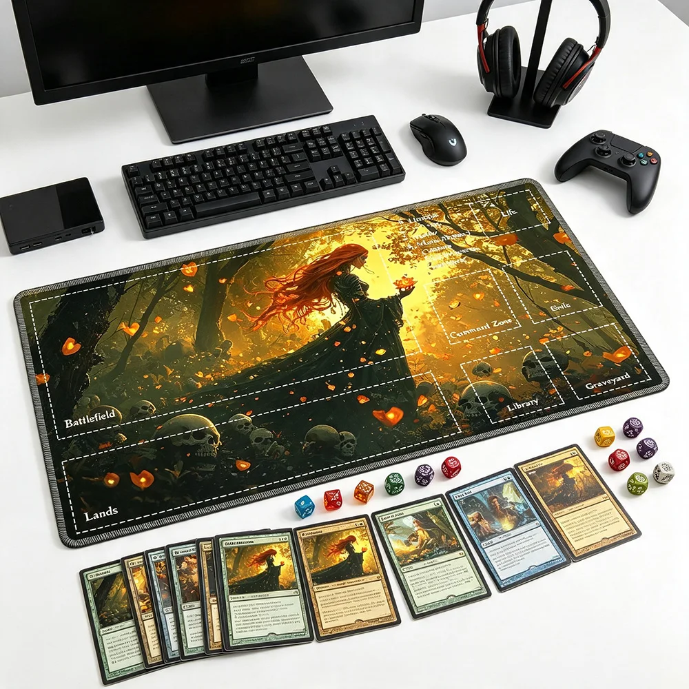 Witch Skull  Zoned Play Mat Durable Office Deskpad Parties Gathering Card Game Mat Non-slip Keyboard PC Game MousePad Cardmat