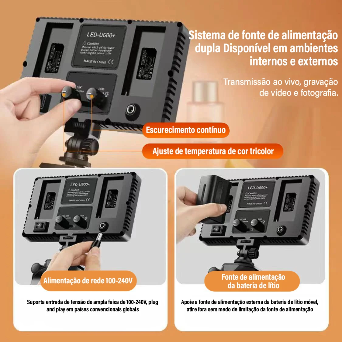 VEDO لوحة الإضاءة ثنائية اللون استوديو Led U800 + للتصوير الفوتوغرافي فيديو 3200-5600K لوحة التصوير الإضاءة مع Tripe