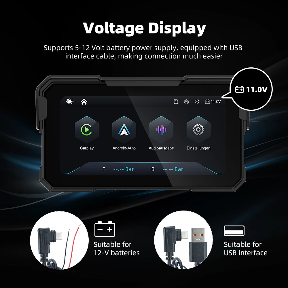EKIY 6,25 Zoll Kabelloses CarPlay Moto Android Auto Tragbares Digitales Motorrad-Dashboard GPS-Navigation Abnehmbarer Bildschirm – Detail 11