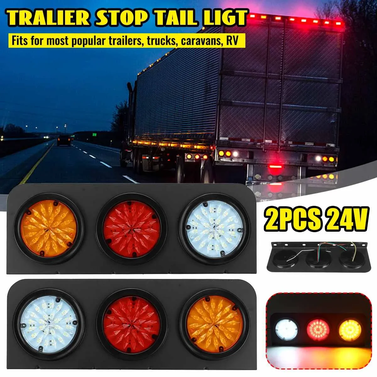 

2pcs 24V LED Trailer Tail Light Turn Signal Lamp Indicator Stop Lamp Brake Rear Lights for Kamaz Truck Caravan Lorry Bus Tractor