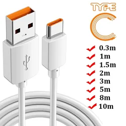 1/3/5/8/10M Super Long Fast Charging Type C USB Charger Cable For Xiaomi Huawei OPPO Android Phones Universal Type-C Data Line