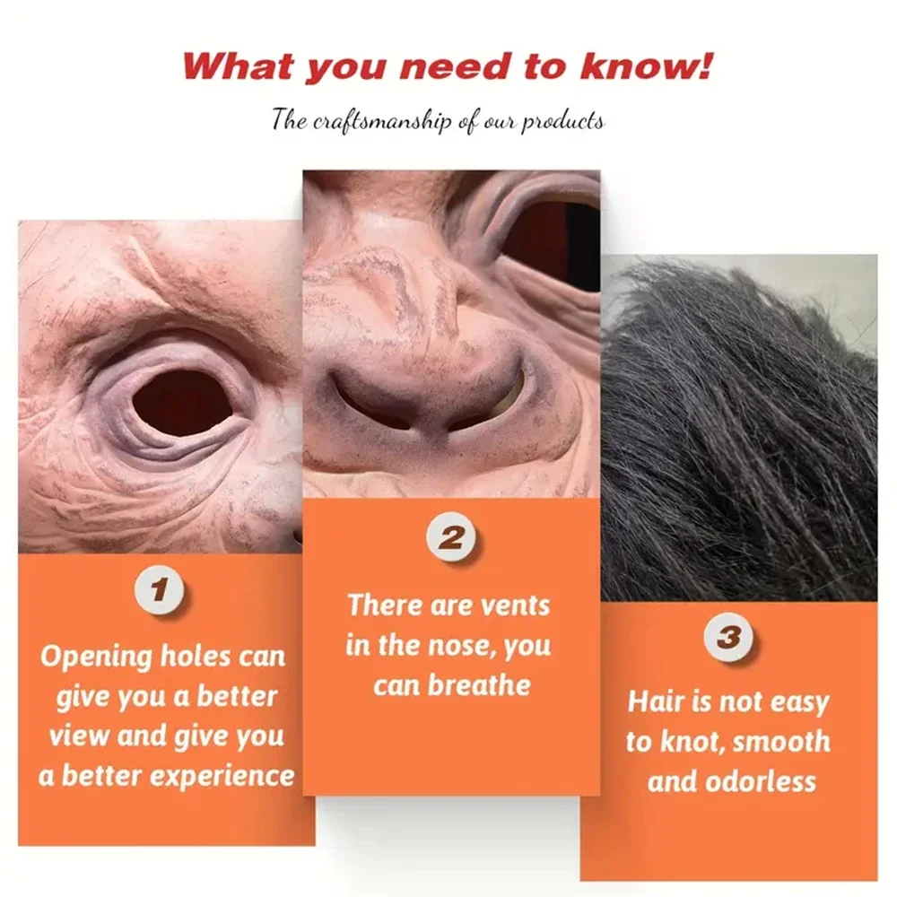 Latex Vivid Monkey Mask With Wig Funny Full Face Animal Mask Dress Up Accessory Halloween Cosplay Costume Prop Party Decors Prop 5