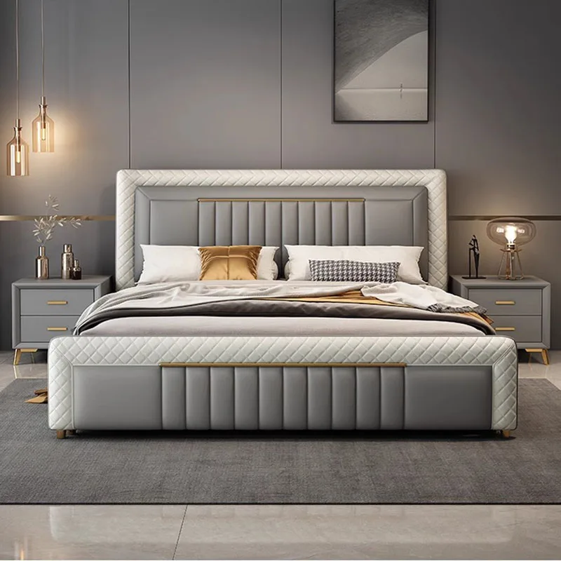 

Nordic Modern Bed Aesthetic Queen Headboard Double Bed Multifunctional Frame Cama De Lujo Para Dormitorio Bedroom Furniture