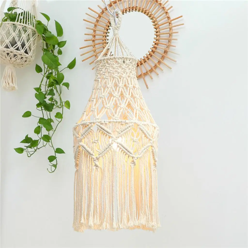 Macrame Lampshade Ceiling Pendant Light Shade Bohemian Light Cover Fitting for Chandeliers, Commercial Residential Decoration