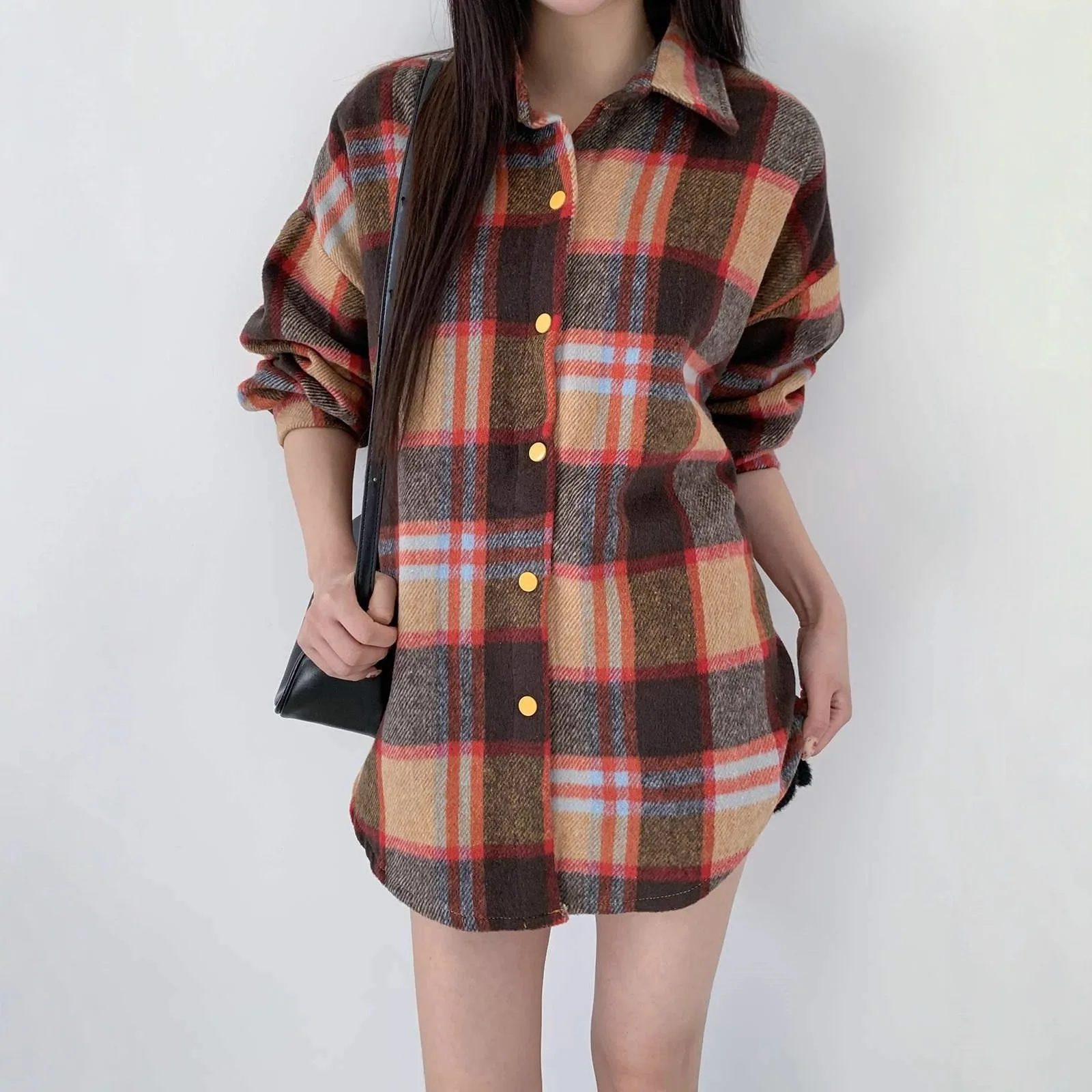 Wiosenne Jesienne Zielone Koszule i Bluzki w Kratę Damskie Codzienne Bluzki z Długim Rękawem Zapinane na Jeden Guzik Eleganckie Słodkie Koszule Biurowe Nowości