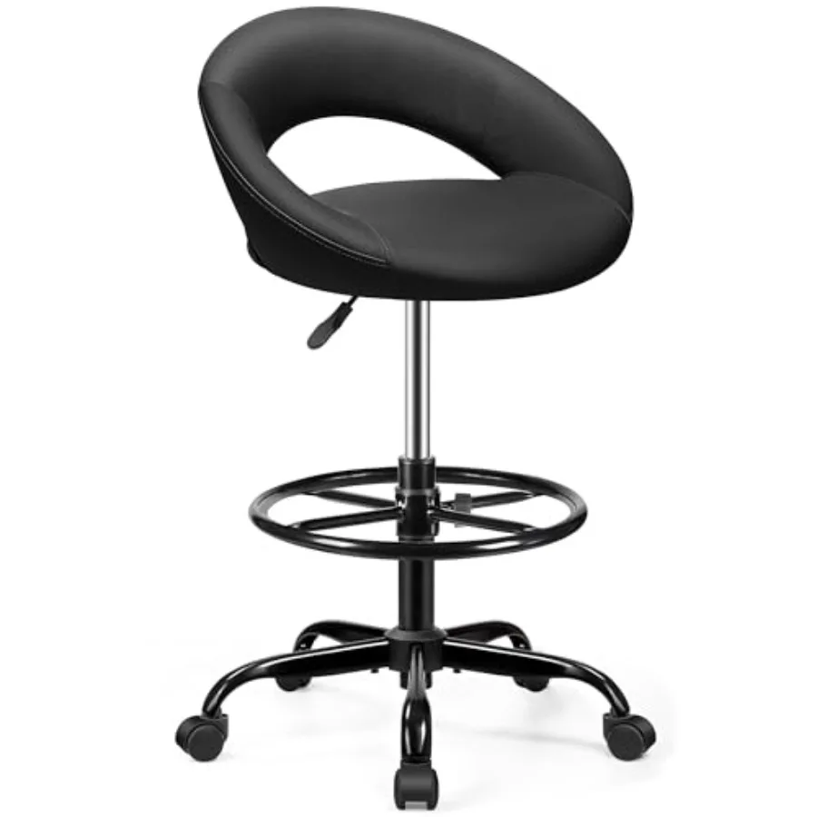 

Office Drafting Chair - Bar Stools with Back Support Adjustable Foot Rest and Wheels Shop Rolling Swivel Chair for Standing Des