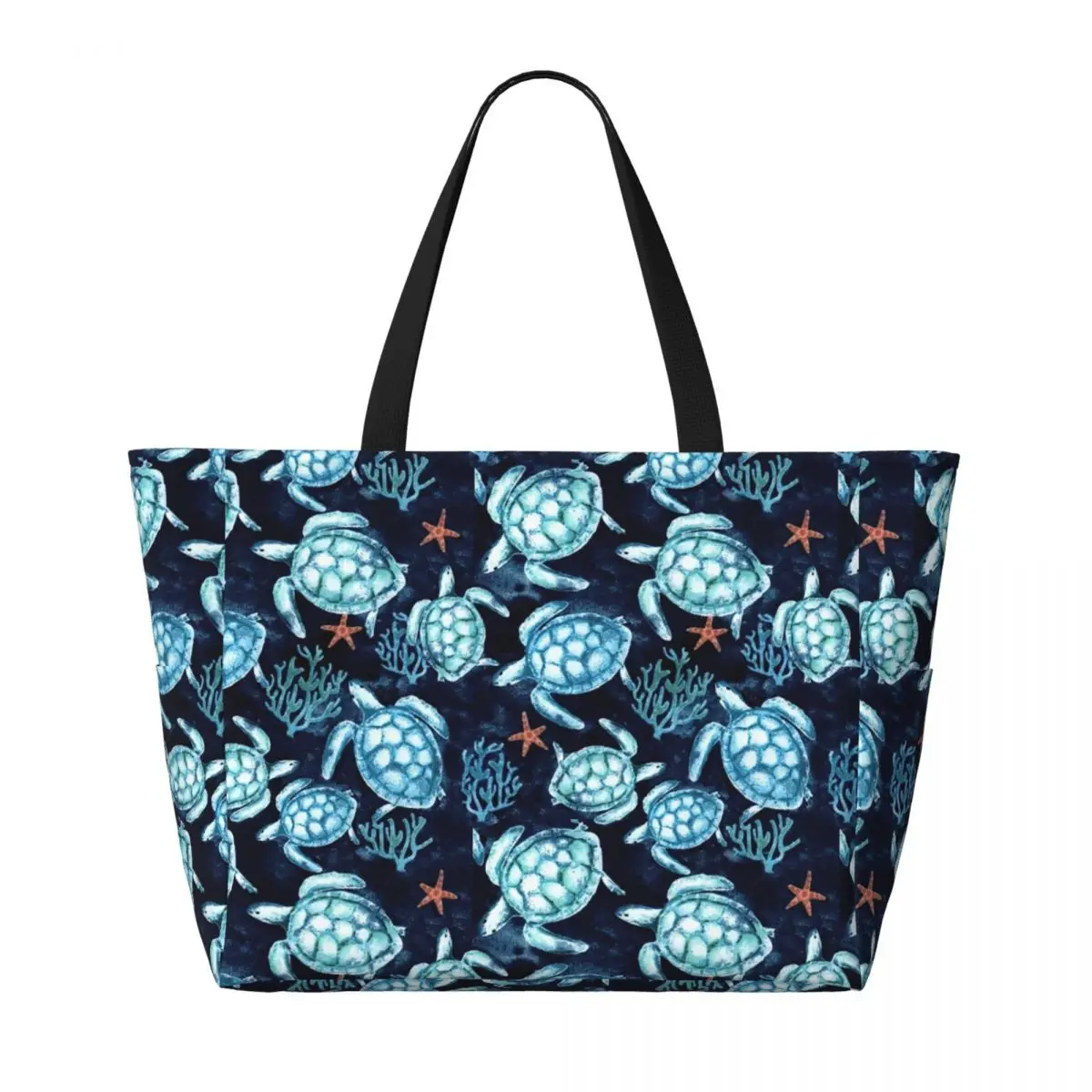 Custom Large Ocean Blue Turtles Tote Bag for Women Sea Animal Shoulder Shopper Beach Gym Travel Bag