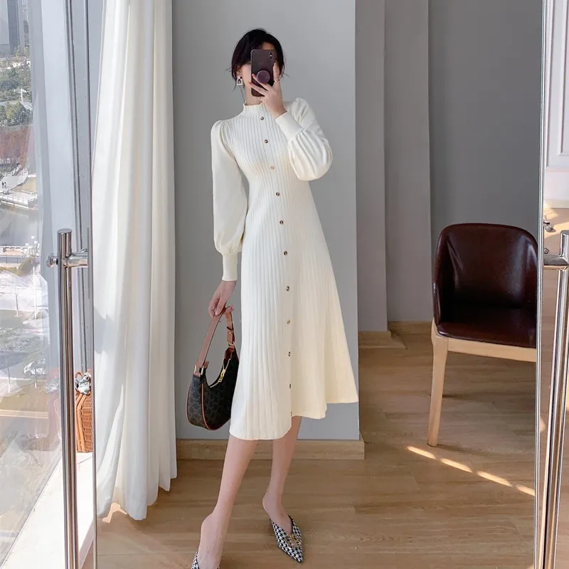 Fashions Autumn Womens Dress Sweater Vestidos Women Mid Long Sexy Dress Streetwear Y2k Long Dress New White Women Clothing