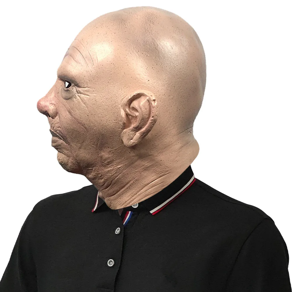 Realistische Alte-Mann-Maske Glatzkopf-Gesichtsmaske mit Falten Vollkopfmaske Halloween-Maskerade-Kostüm-Requisiten – Detail 3