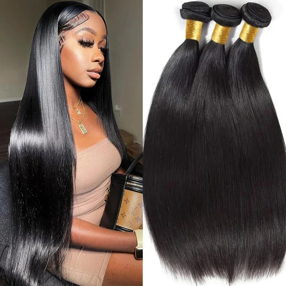 50 Inch Bone Straight Human Hair Weave Bundles 12 A Brazilian Natural Color 100% Remy Human Hair Extension 1 3 4 Bundles Weft