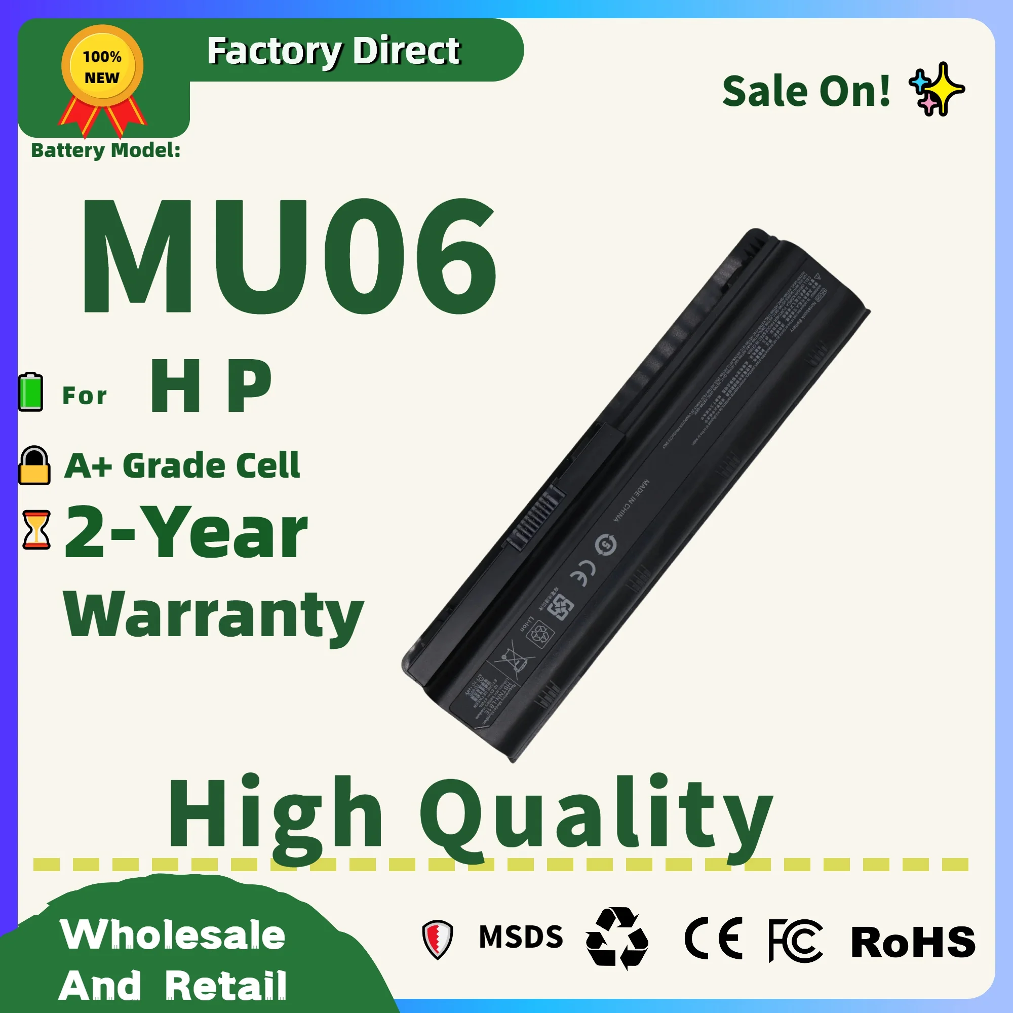 

Factory Direct! MU06 Laptop Battery for HP Pavilion G4 G6 G7 CQ42 CQ32 G42 CQ43 G32 DV6 DM4 G72 593562-001-2-Year Warranty