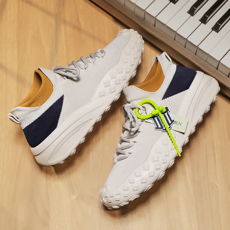 

Новая мужская обувь, дышащая вязаная повседневная обувь-носки, весенняя легкая обувь для отдыха на плоской подошве, молодежные лоферы без шнуровки