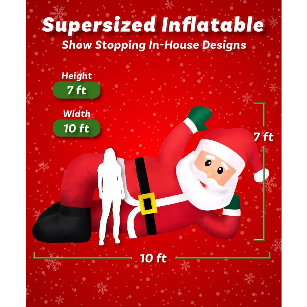 Christmas Inflatables Large 10 ft Lounging Santa - Inflatable Outdoor Christmas Decorations Blow Up X-mas Decorations for Yard