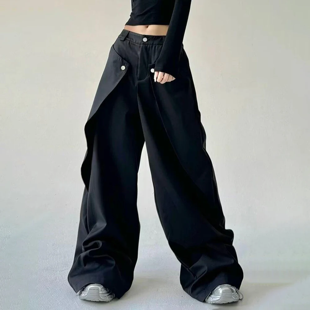Mens Trousers Stitching Double-Layer Design Casual Pants Streetwear Fashion Grunge Old Money Men Wide-Leg Pants Men'S Wear 2025