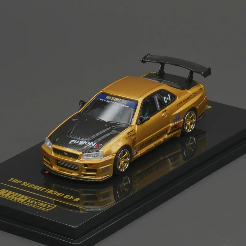 Inno em estoque 1:64 topo secreto nissan skyline r34 gtr ouro diecast diorama modelo de carro coleção brinquedos em miniatura