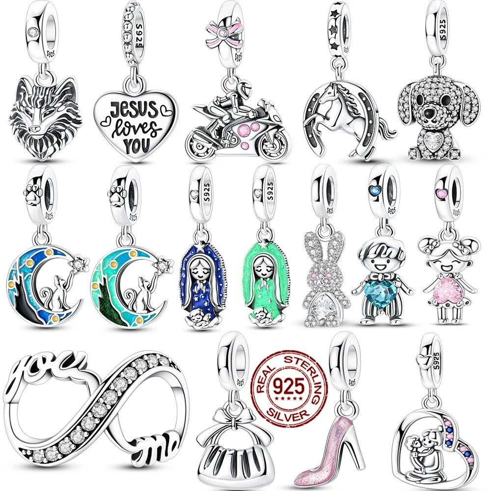 Berloques de prata 925 com estrelas, lua e gato, para pulseiras originais, ideais para fazer joias finas DIY para mulheres.
