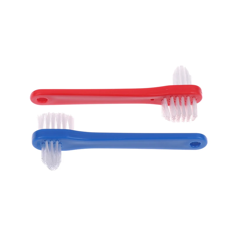 1 Pcs Double Head Toothbrush Manual Brush False Teeth Cleaner Portable Al Care Supply Denture Blue Red White Color