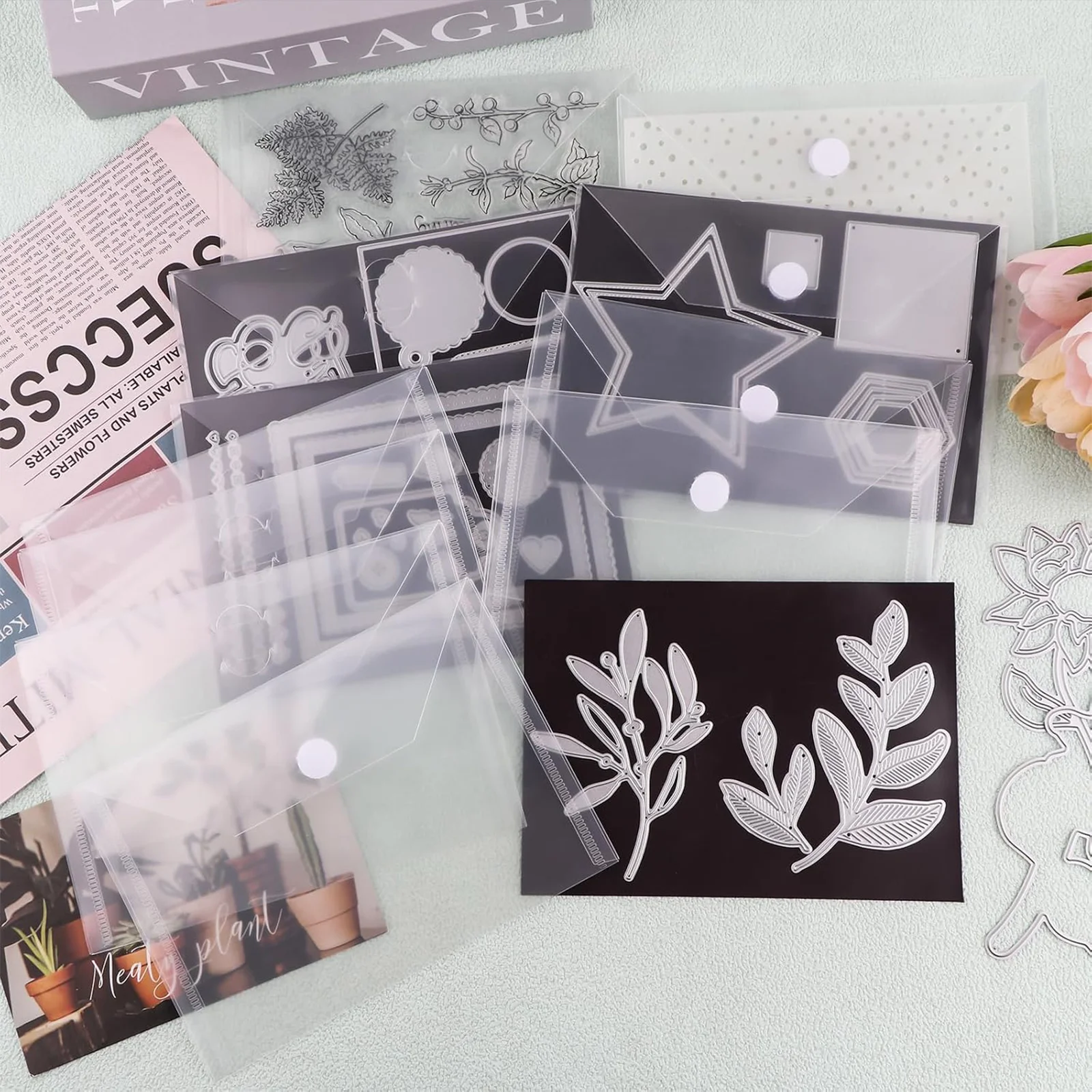 10 ชิ้น 5 x 7 นิ้วด้านเดียวอเนกประสงค์แม่เหล็กจัดเก็บแผ่นและกระเป๋า - Easy Organizer สําหรับ Stamp & Die คอลเลกชัน