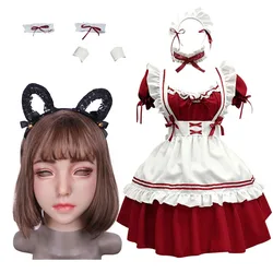 Sexy Maid Uniform Set Cos Silicone Head Cover Makeup Crossdresser Cosplay MTF Male To Female Realistic Silicone Headgear