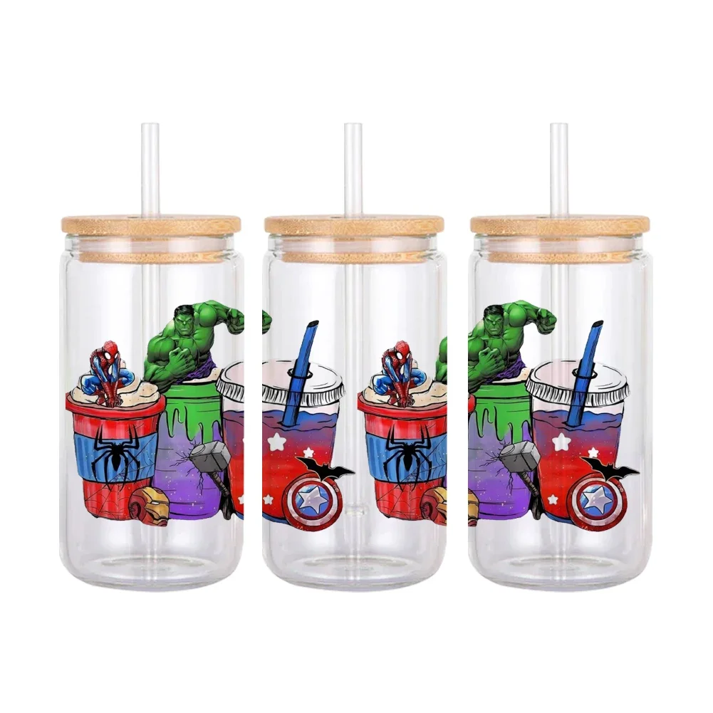 Disney Iron Man Spider Captain UV DTF Sticker For 16oz Glass Can Wrap Transfer Labels DIY Self Adhesive Custom