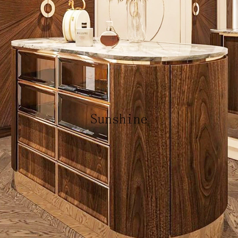 Marble light luxury cloakroom clothing store middle guide platform storage simple atmosphere