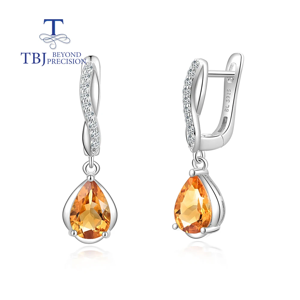 

Trendy Clasp Drop Earring Natural Citrine Gemstone 925 Sterling Silver for women Birthday & Special Occasion Luxury Jewelry TBJ