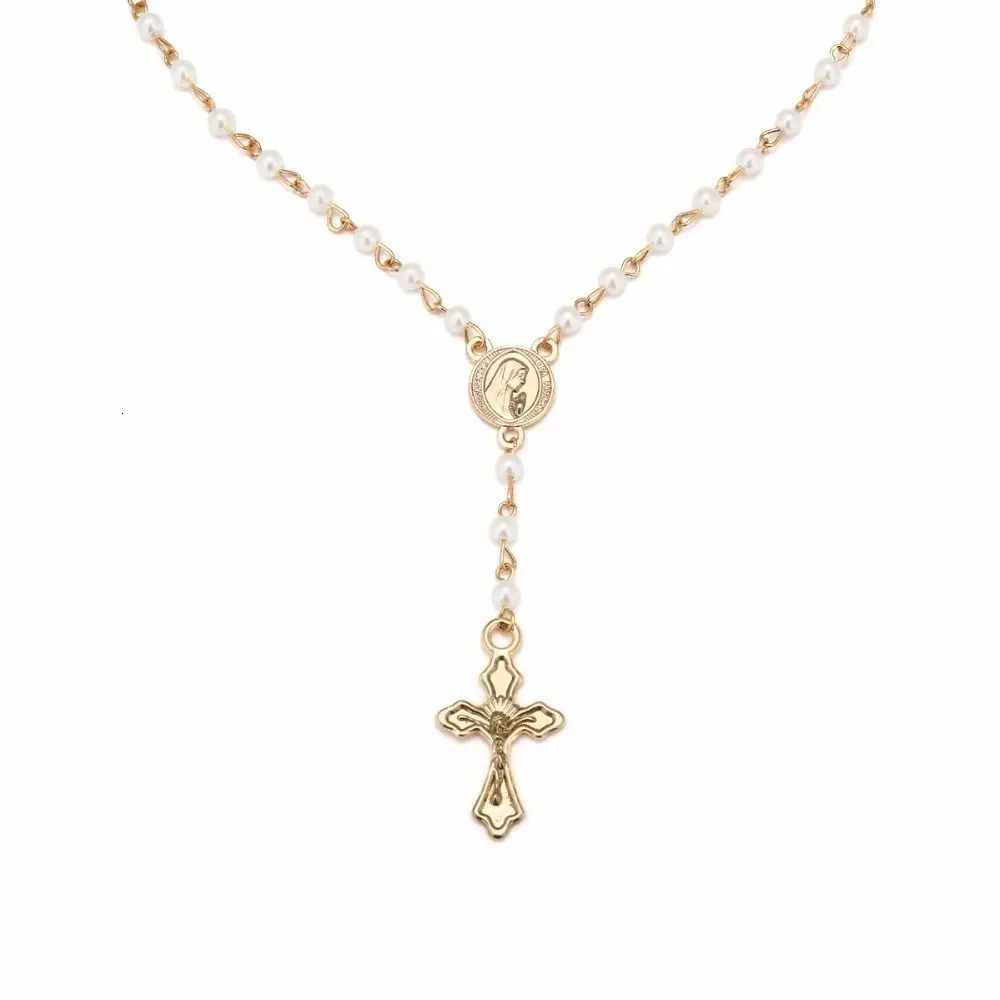 الوردية عملة يسوع المختنقون شرابة طويلة Collares قلادة القلائد الإكسسوارات سلسلة الترقوة مجوهرات