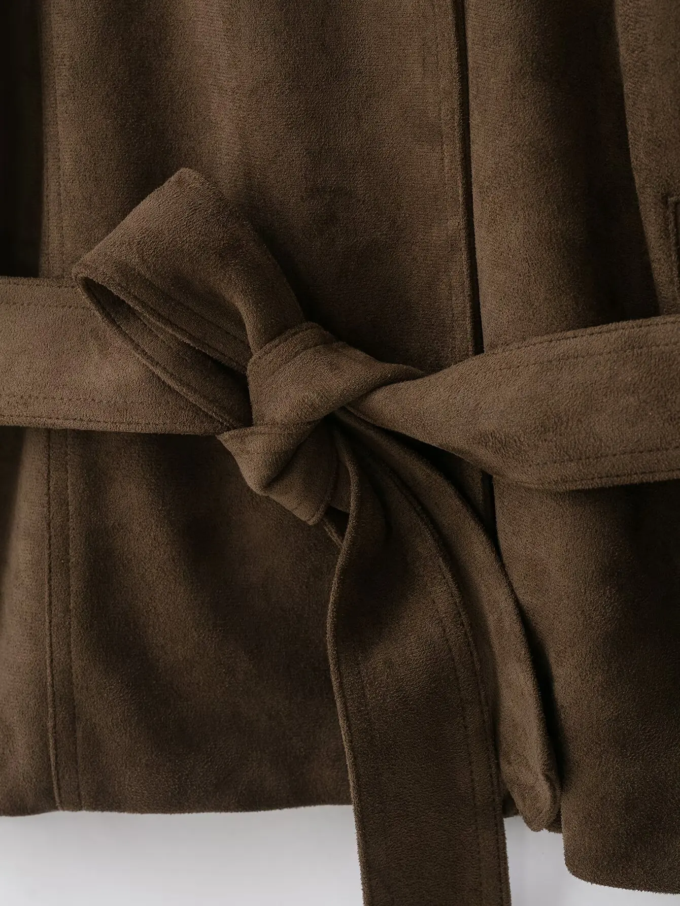 TFMLN Damen Wildlederjacke, Modischer Stehkragen, Gürtel, Locker Geschnittene Oberbekleidung, Herbst-Winter Freizeitjacke, Einfarbig, Vintage-Stil 2026 – Detail 16